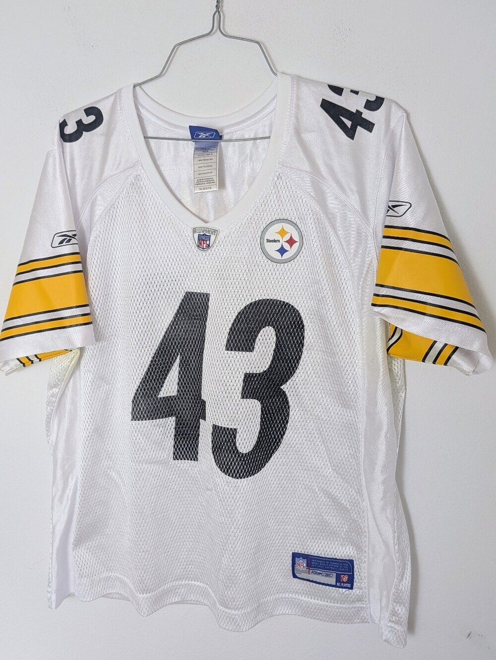 PITTSBURGH STEELERS AMERICAN FOOTBALL WHITE POLAMALU 43 JERSEY SHIRT Sz Youth XL